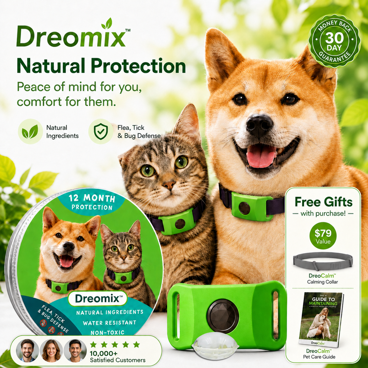 DreoCalm™ Natural Pet Protection Tag – Flea, Tick & Bug Defense
