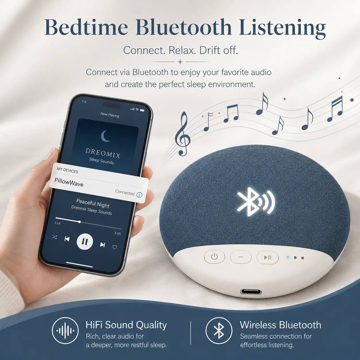 Dreomix PillowWave™ Pro – Ultra-Thin Bluetooth Pillow Speaker
